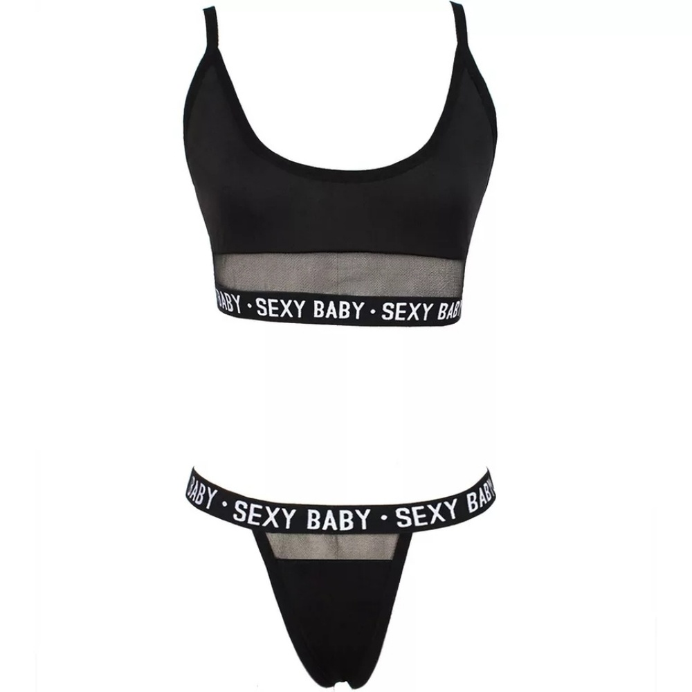 2 Piece Mesh Bra Panties Set Sexy Baby Black - Picture 2 of 2